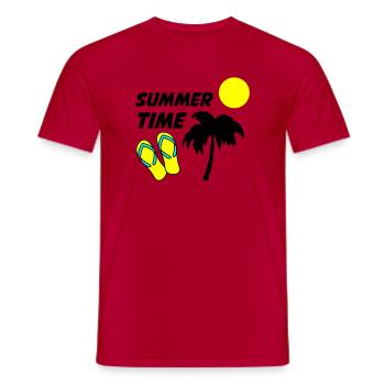 Beach flip-flops in the sunlight - Men's T-Shirt - red - Front - AI Model Male 178 dark (178cm)
