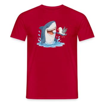Requin se brossant les dents avec une mouette - T-shirt homme - rouge - Devant - AI Model Male 178 dark (178cm)
