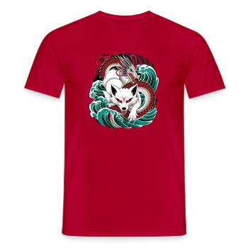 Japanese Kitsune Fox And Dragon In - Men's T-Shirt - red - Front - AI Model Male 178 dark (178cm)