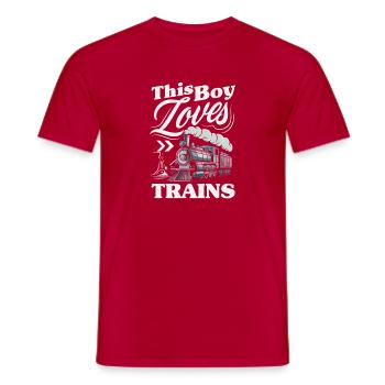 This Boy Loves Trains Cute Locomotive - Men's T-Shirt - red - Front - AI Model Male 178 dark (178cm)
