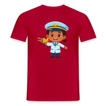 Kawaii Captain with Airplane – Cute Pilot Art - Men's T-Shirt - red - Front - AI Model Male 178 dark (178cm)