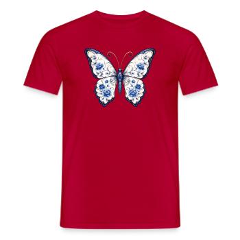 Blaues Blüten-Schmetterling Motiv - Männer T-Shirt - Rot - Vorne - AI Model Male 178 dark (178cm)