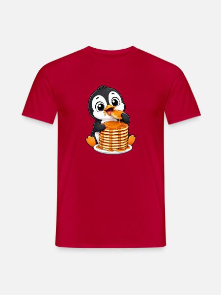 Pinguin Pancakes Lustiger Cartoon - Männer T-Shirt - Rot