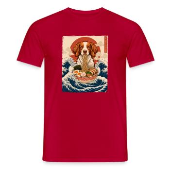 Brittany Spaniel isst Ramen – Süße Hundemama - Männer T-Shirt - Rot - Vorne - AI Model Male 178 dark (178cm)