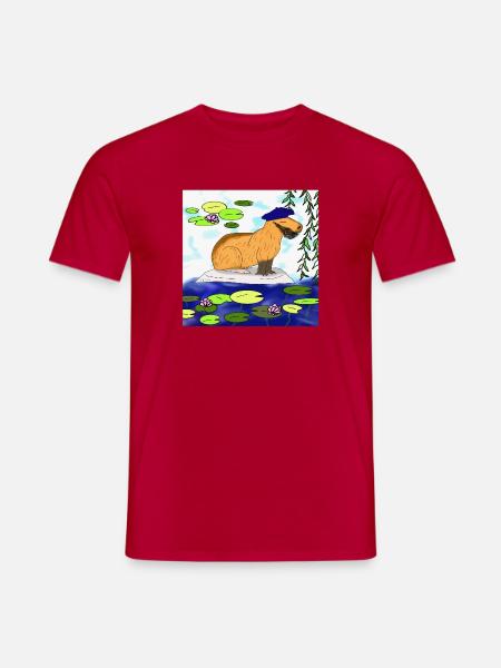 Capybara im Seerosen Teich - Männer T-Shirt - Rot