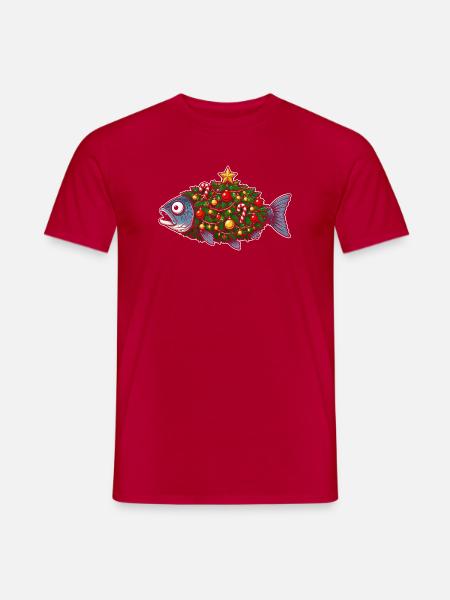 Weihnachtsfisch mit Baumschmuck - Männer T-Shirt - Rot