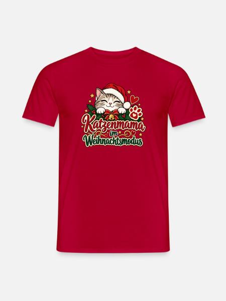 Katzenmama im Weihnachtsmodus - Männer T-Shirt - Rot