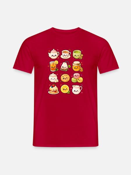 Kawaii Teezeit | Tee, Matcha & Gebäck - Männer T-Shirt - Rot
