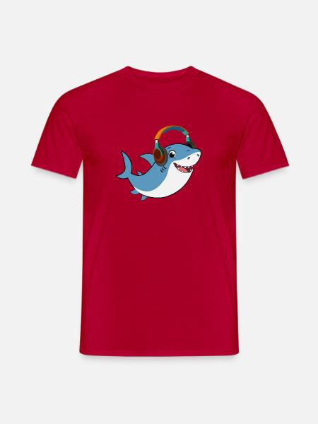 Shark DJ mit Kopfhörern - Männer T-Shirt - Rot