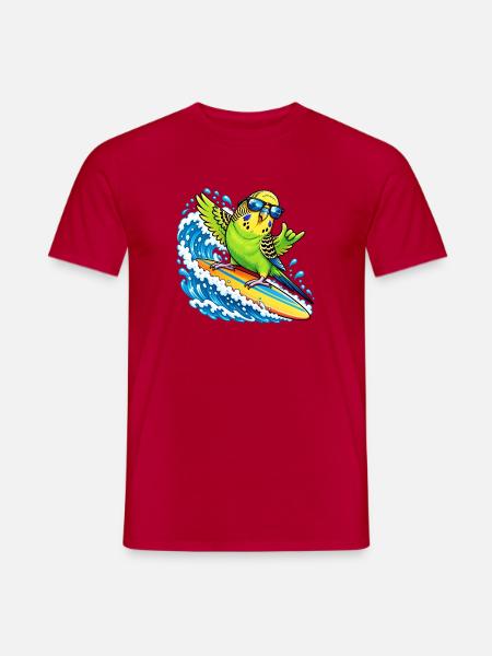 Vogel auf der Welle surfen mit Sonnenbrille  - Männer T-Shirt - Rot