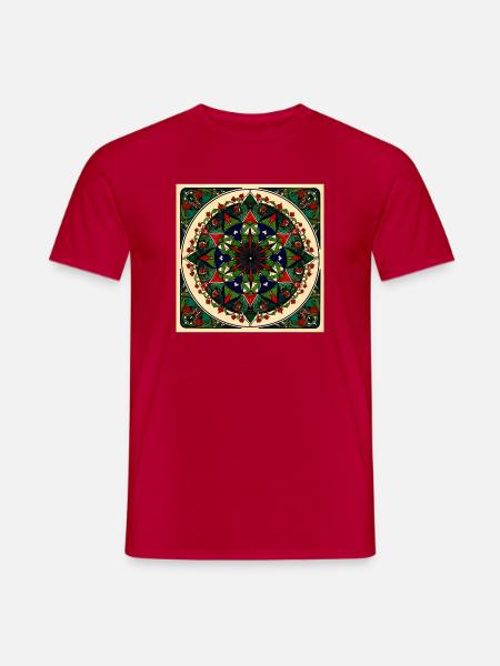 Blumenmandalas, grün, rot, blau, - Männer T-Shirt - Rot