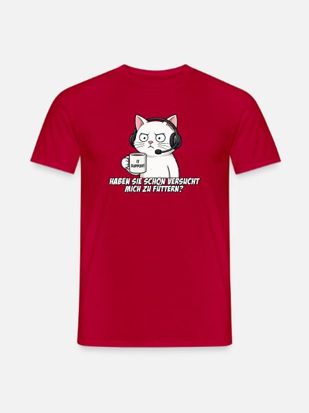 IT Support Katze mit Kaffee - Männer T-Shirt - Rot