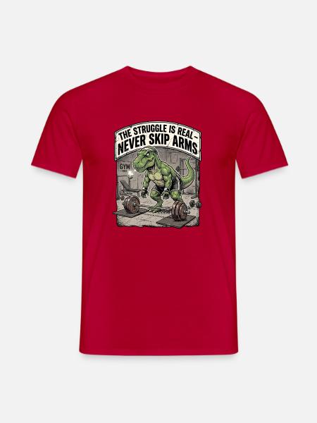 Dinosaurier vs Langhantel - Männer T-Shirt - Rot