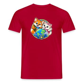 Tavi & Nela - Gemeinsam um die Welt - Männer T-Shirt - Rot - Vorne - AI Model Male 178 dark (178cm)