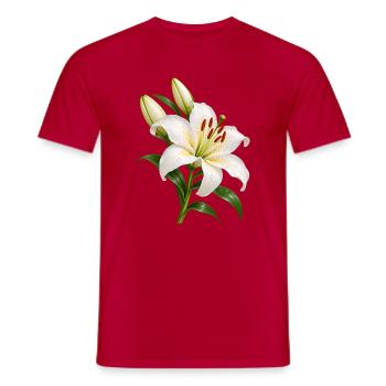 Weiße Lilienblüte mit Tau - Männer T-Shirt - Rot - Vorne - AI Model Male 178 dark (178cm)