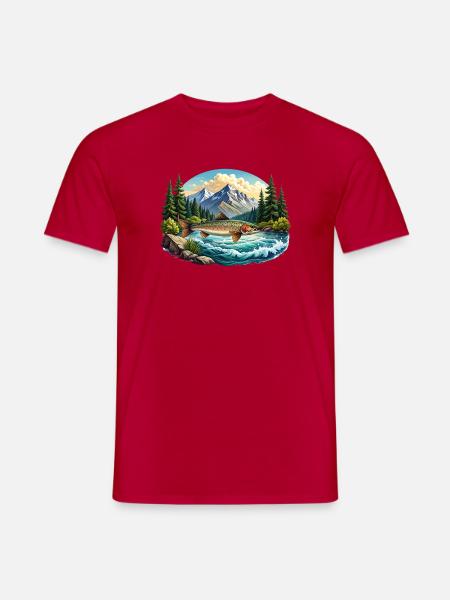 Fisch im Fluss - im Wald - Männer T-Shirt - Rot