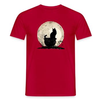 Mondschein Katz im Kessel - Männer T-Shirt - Rot - Vorne - AI Model Male 178 dark (178cm)