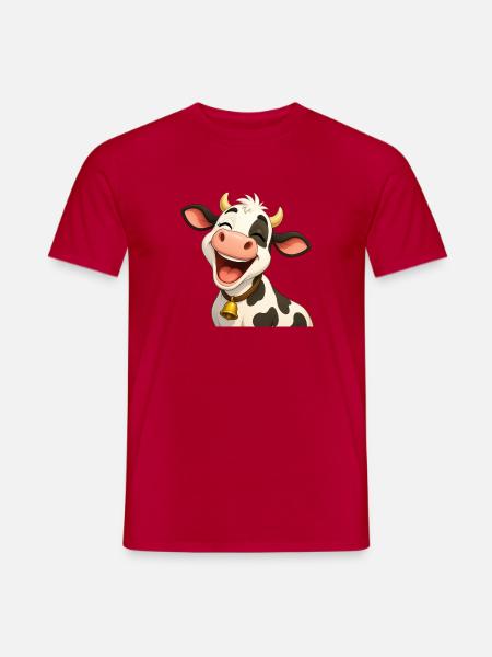 Lachende Zeichentrickkuh mit goldener Glocke - Männer T-Shirt - Rot