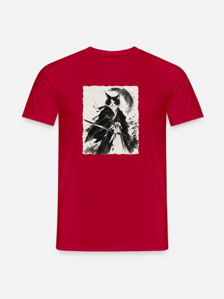 Katzen Samurai im Tintenstil - Männer T-Shirt - Rot