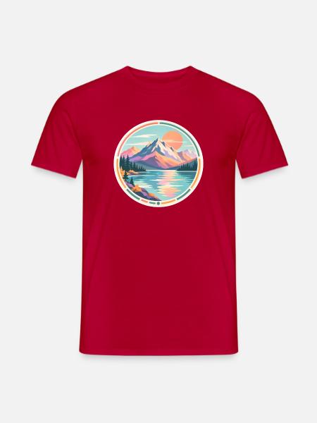 Bergsee Sonnenuntergang Sticker - Männer T-Shirt - Rot