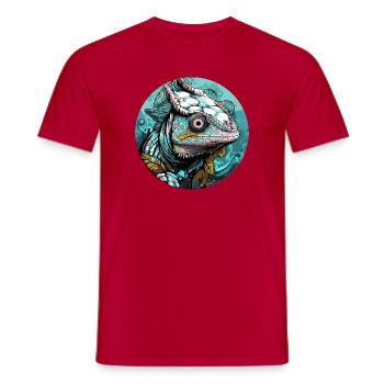 Chamäleon Kopf Türkis Illustration - Männer T-Shirt - Rot - Vorne - AI Model Male 178 dark (178cm)
