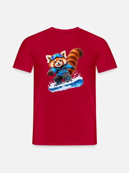Snowboardender Red Panda auf Blue Board - Männer T-Shirt - Rot