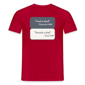 God is Dead - Nietzsche  - Männer T-Shirt - Rot - Vorne - AI Model Male 178 dark (178cm)