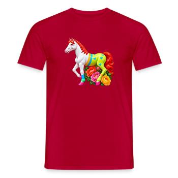 Niedliches Märchenpferd auf einer Blumenwiese - Männer T-Shirt - Rot - Vorne - AI Model Male 178 dark (178cm)