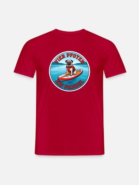 Stand-Up-Paddling Mops Dog-SUP Design - Männer T-Shirt - Rot