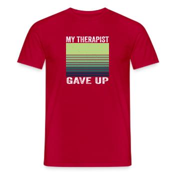 Mein Therapeut hat auf schwarzen Humor verzichtet, Zitat lustig - Männer T-Shirt - Rot - Vorne - AI Model Male 178 dark (178cm)