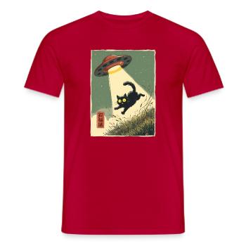 Katze UFO Entführung Japanisch Retro Alien - Männer T-Shirt - Rot - Vorne - AI Model Male 178 dark (178cm)