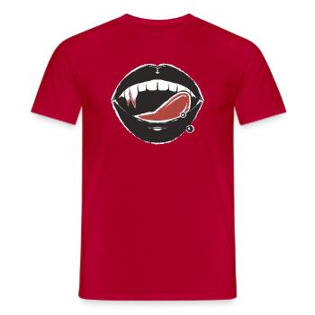Schwarze Lippen und rotes Zungenpiercing - Männer T-Shirt - Rot - Vorne - AI Model Male 178 dark (178cm)