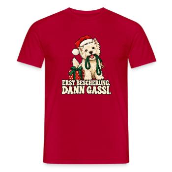 Weihnachtshund Erst Gassi - Männer T-Shirt - Rot - Vorne - AI Model Male 178 dark (178cm)
