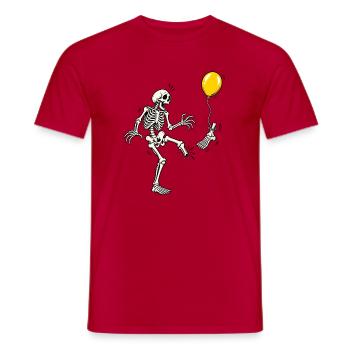 Tja, Scheiße, Skelett, fliegender Fuß, gelber Ballon-Meme - Männer T-Shirt - Rot - Vorne - AI Model Male 178 dark (178cm)