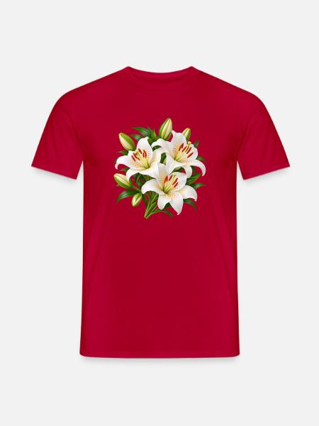Weiße Lilien-Blumenstrauß-Kunst - Männer T-Shirt - Rot