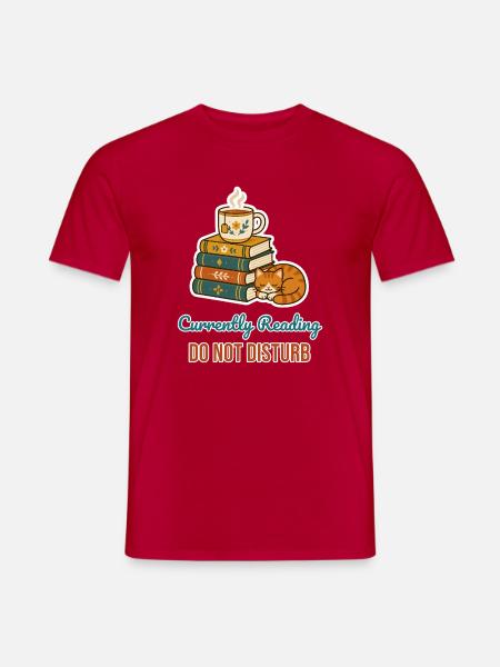 Currently Reading – Bücherwurm mit Katze - Männer T-Shirt - Rot