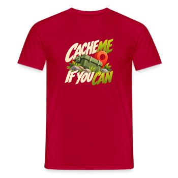 Cache Me If You Can Geocaching Motif - Männer T-Shirt - Rot - Vorne - AI Model Male 178 dark (178cm)