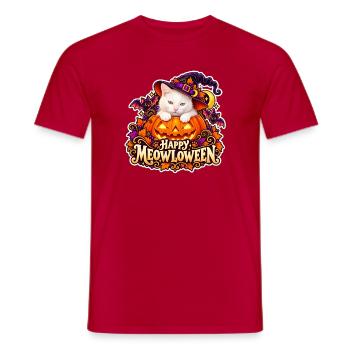 Meowloween: Die Katze im Halloween-Kürbis - Männer T-Shirt - Rot - Vorne - AI Model Male 178 dark (178cm)
