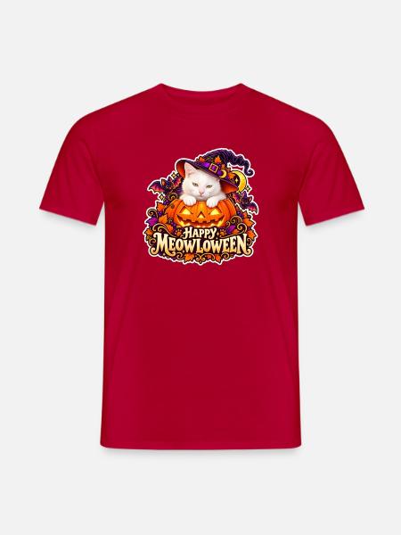 Meowloween: Die Katze im Halloween-Kürbis - Männer T-Shirt - Rot