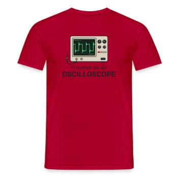 Es funktioniert an meinem Oszilloskop - Männer T-Shirt - Rot - Vorne - AI Model Male 178 dark (178cm)