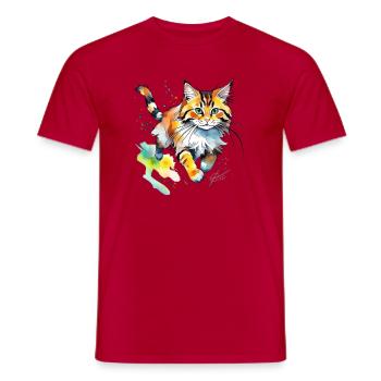 springende  Katze im wasserfarbenlook - Männer T-Shirt - Rot - Vorne - AI Model Male 178 dark (178cm)
