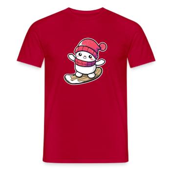 Cartoon Snowboard Schneemann - Männer T-Shirt - Rot - Vorne - AI Model Male 178 dark (178cm)