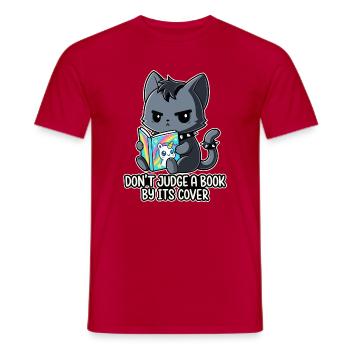 Goth-Katze liest - Männer T-Shirt - Rot - Vorne - AI Model Male 178 dark (178cm)