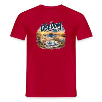 Usedom Zwischen Ostsee und Achterwasser - Männer T-Shirt - Rot - Vorne - AI Model Male 178 dark (178cm)