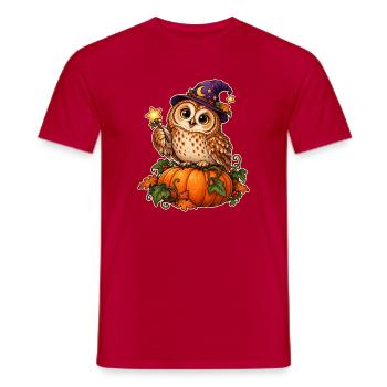 Kürbis-Zauberer-Eule - Männer T-Shirt - Rot - Vorne - AI Model Male 178 dark (178cm)