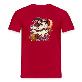 Geisterkatze auf einem Besen - Männer T-Shirt - Rot - Vorne - AI Model Male 178 dark (178cm)