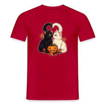 Zwei Katzen und ein Kürbis - Männer T-Shirt - Rot - Vorne - AI Model Male 178 dark (178cm)