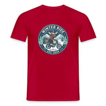 Winterfahrt: Elch auf Motorrad - Männer T-Shirt - Rot - Vorne - AI Model Male 178 dark (178cm)