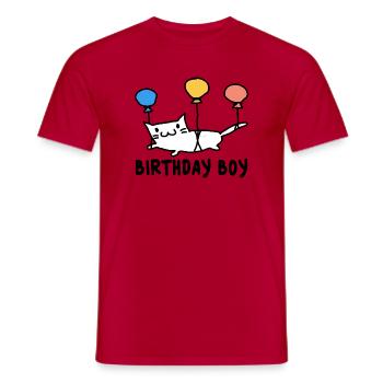 Runder Geburtstag Geschenk Katze mit Ballons - Männer T-Shirt - Rot - Vorne - AI Model Male 178 dark (178cm)