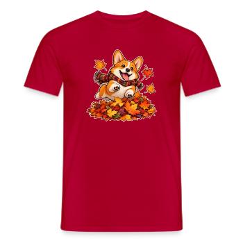 Herbstlicher Corgi-Laubhaufen - Männer T-Shirt - Rot - Vorne - AI Model Male 178 dark (178cm)